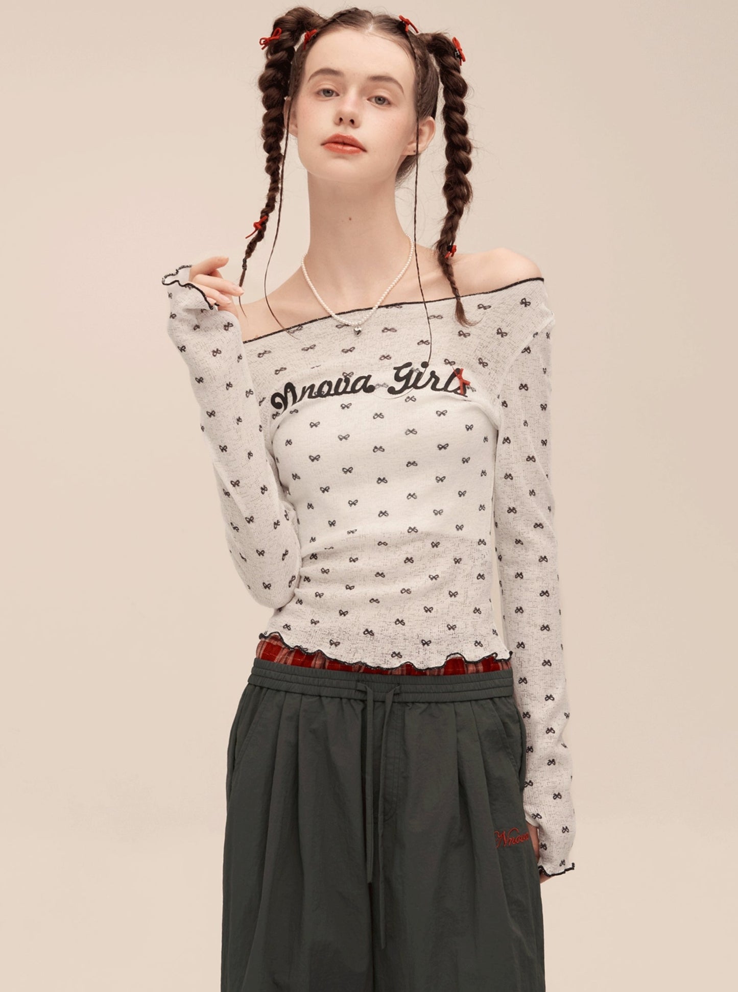 Retro Breathable Bow Print Smock Top