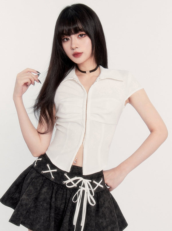 Crochet Chest Pleats Shirt