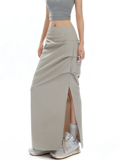High-Waisted Pleated Light Grey Skirt