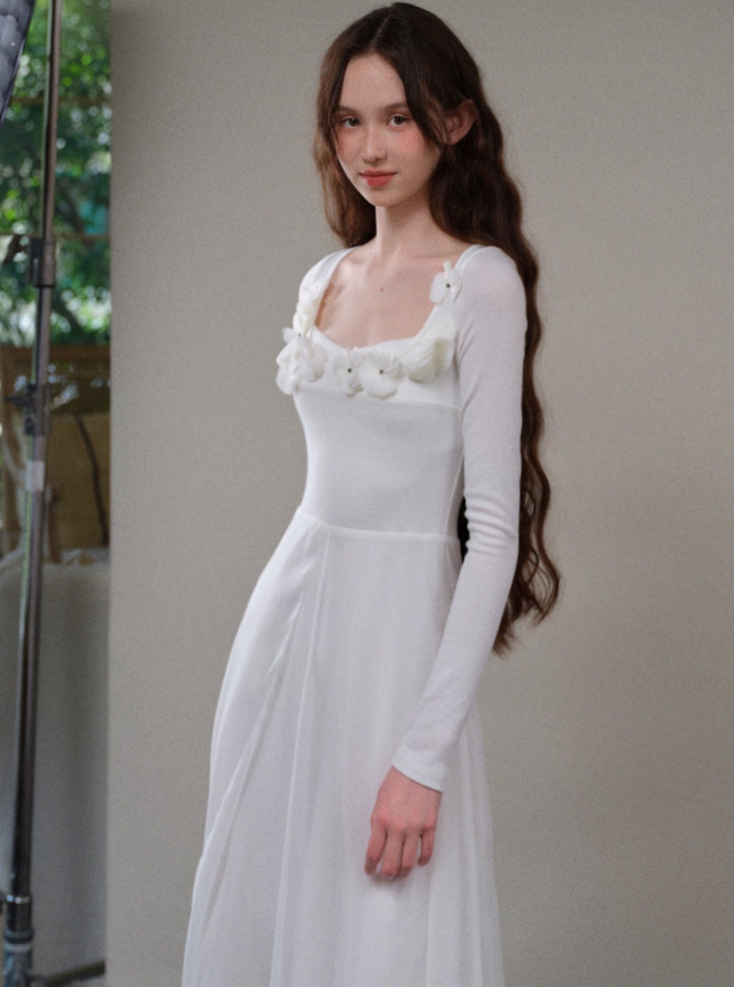 Three-Dimensional Flower White Dress