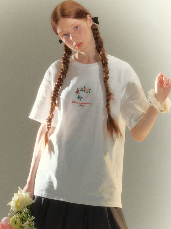 White Letter Embroidered Short Sleeve T-Shirt