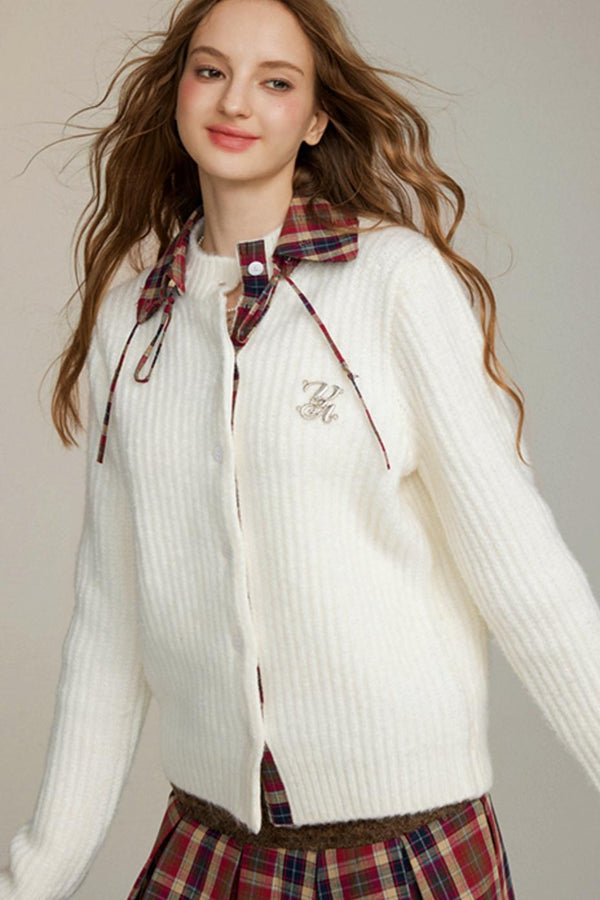 스티치 체크 울 탑 