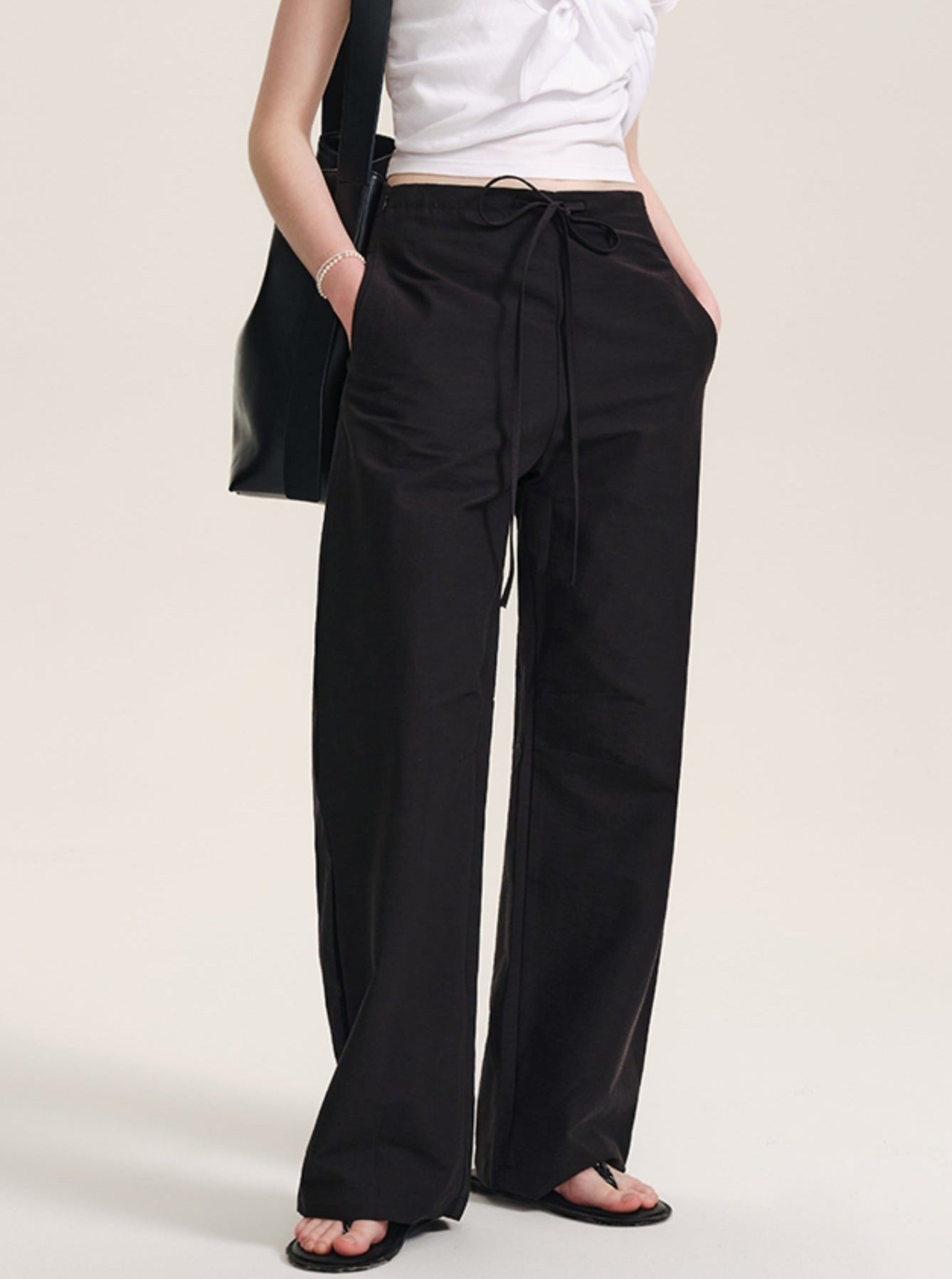 Black Drape Straight Leg Casual Pants