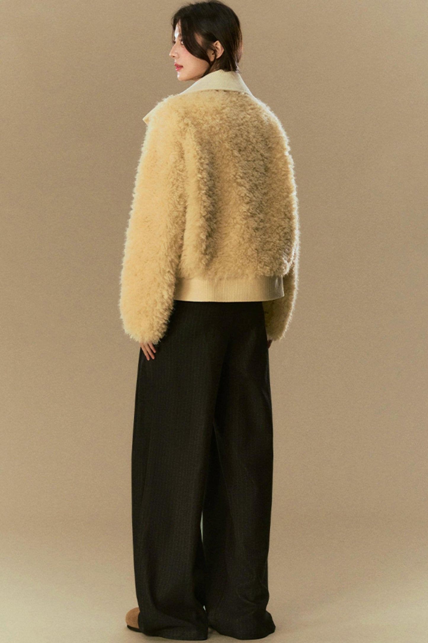 Cropped Fur Lapel Jacket