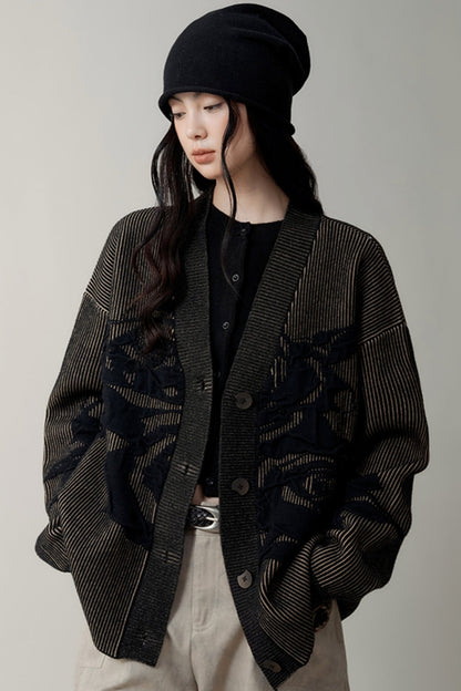 LAZY FIT JACQUARD SWEATER CARDIGAN