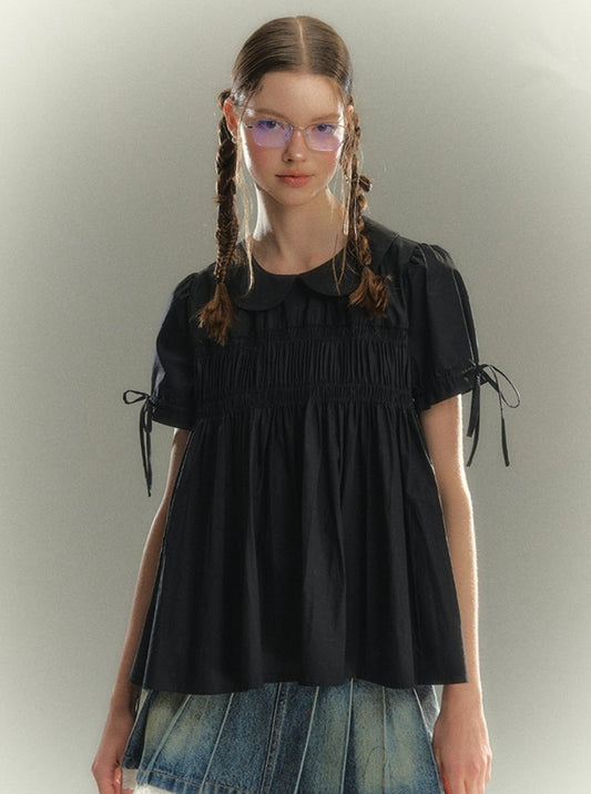 Cotton Lace-up Short Sleeve Shirt