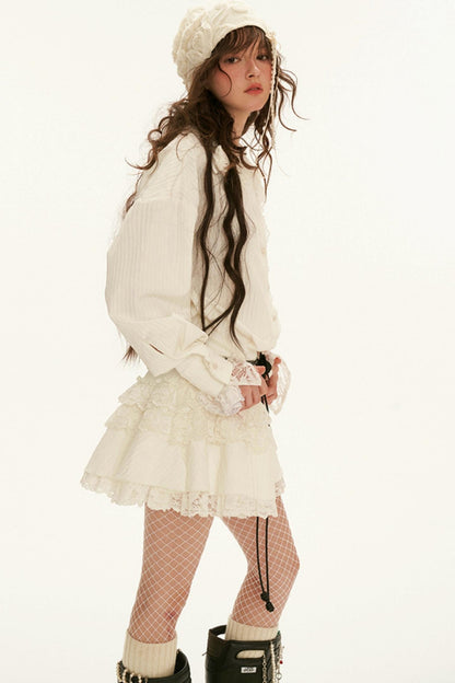 Rose Collar Lace Shirt Dress