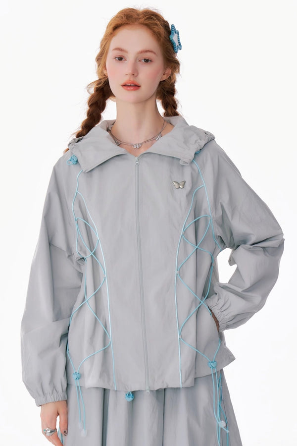 Retro Drawstring Hooded WindProof Jacket