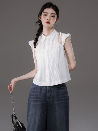 White Small Flying Sleeve Industry Shirt