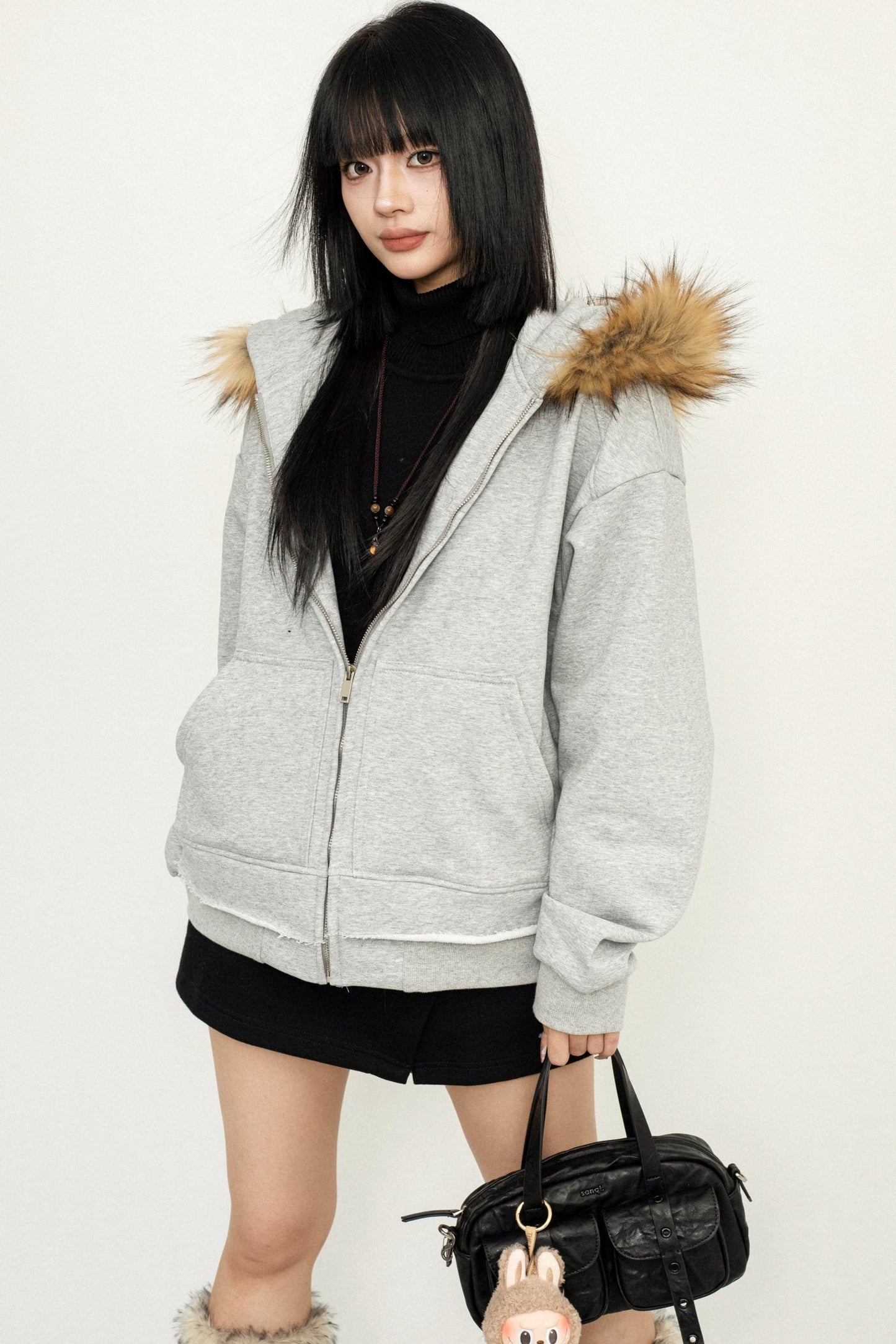 Hooded Plush Zip Cardigan Jacket