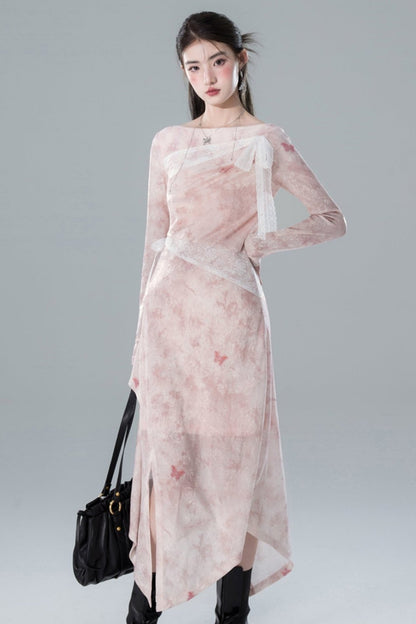 Sakura Pink Knotted Lace Dress