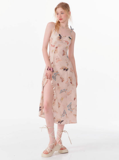 Butterfly Print Long Slit Dress