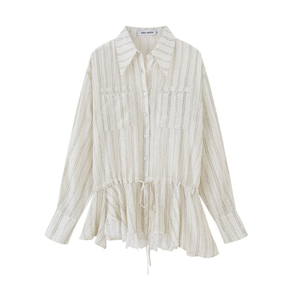Vintage Lace-Trimmed Drawstring Shirt