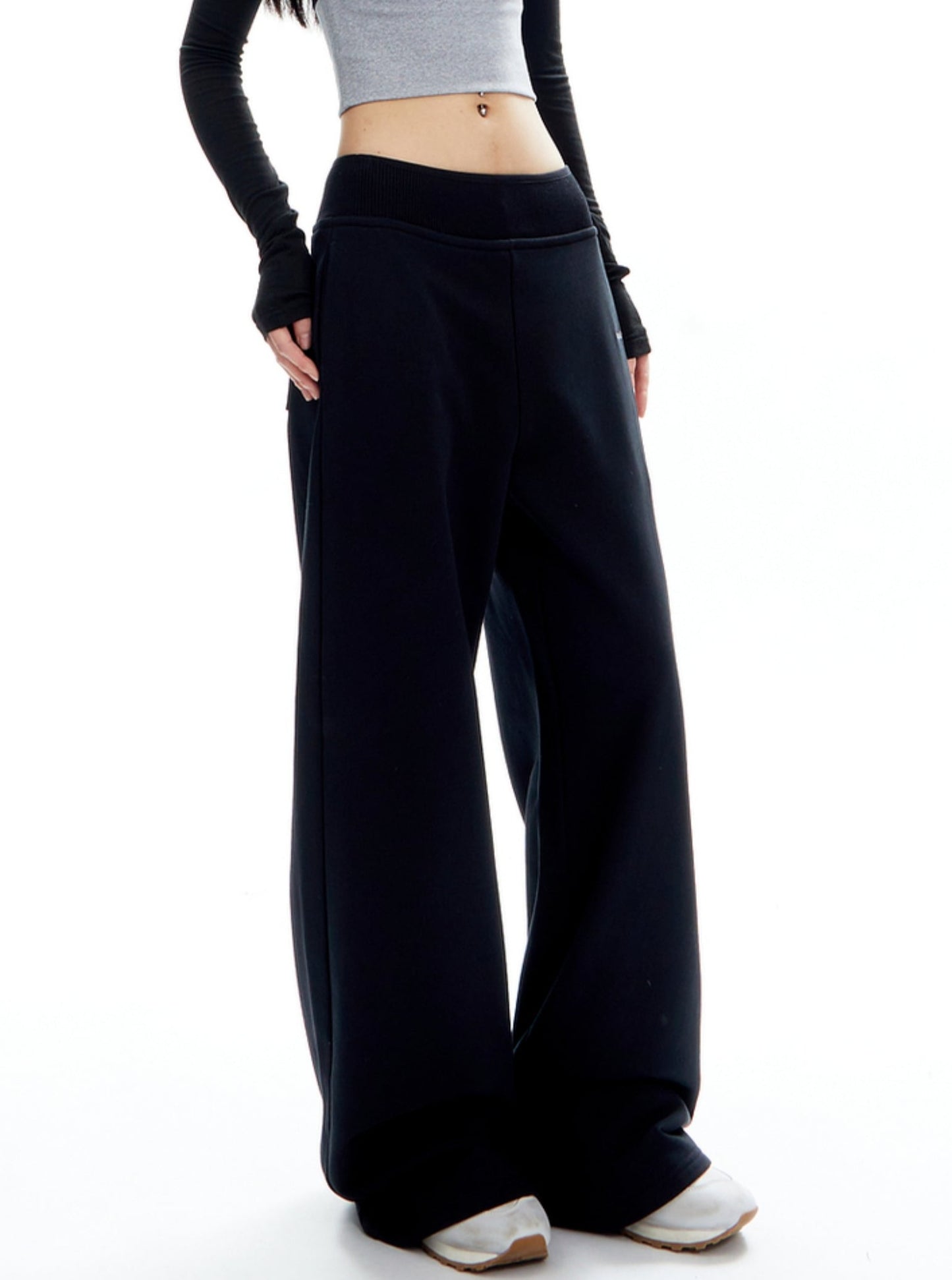 Ribbed Stitching Waistband Mop Pants