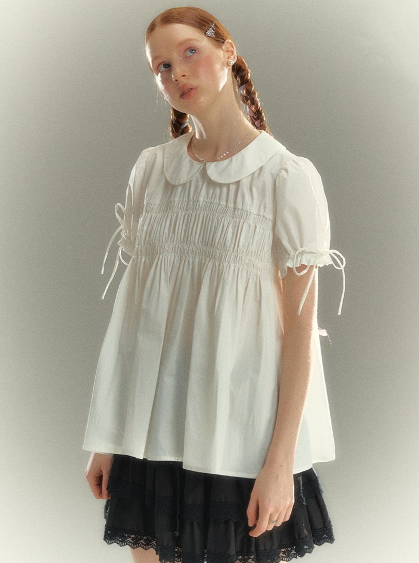 Cotton Lace-up Short Sleeve Shirt