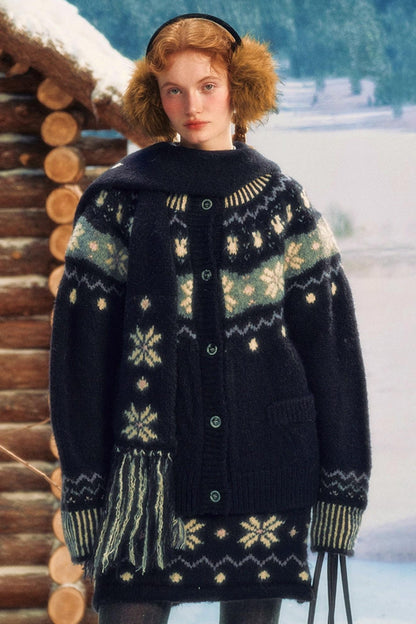 Fair Isle Jacquard Short Cardigan Set-Up