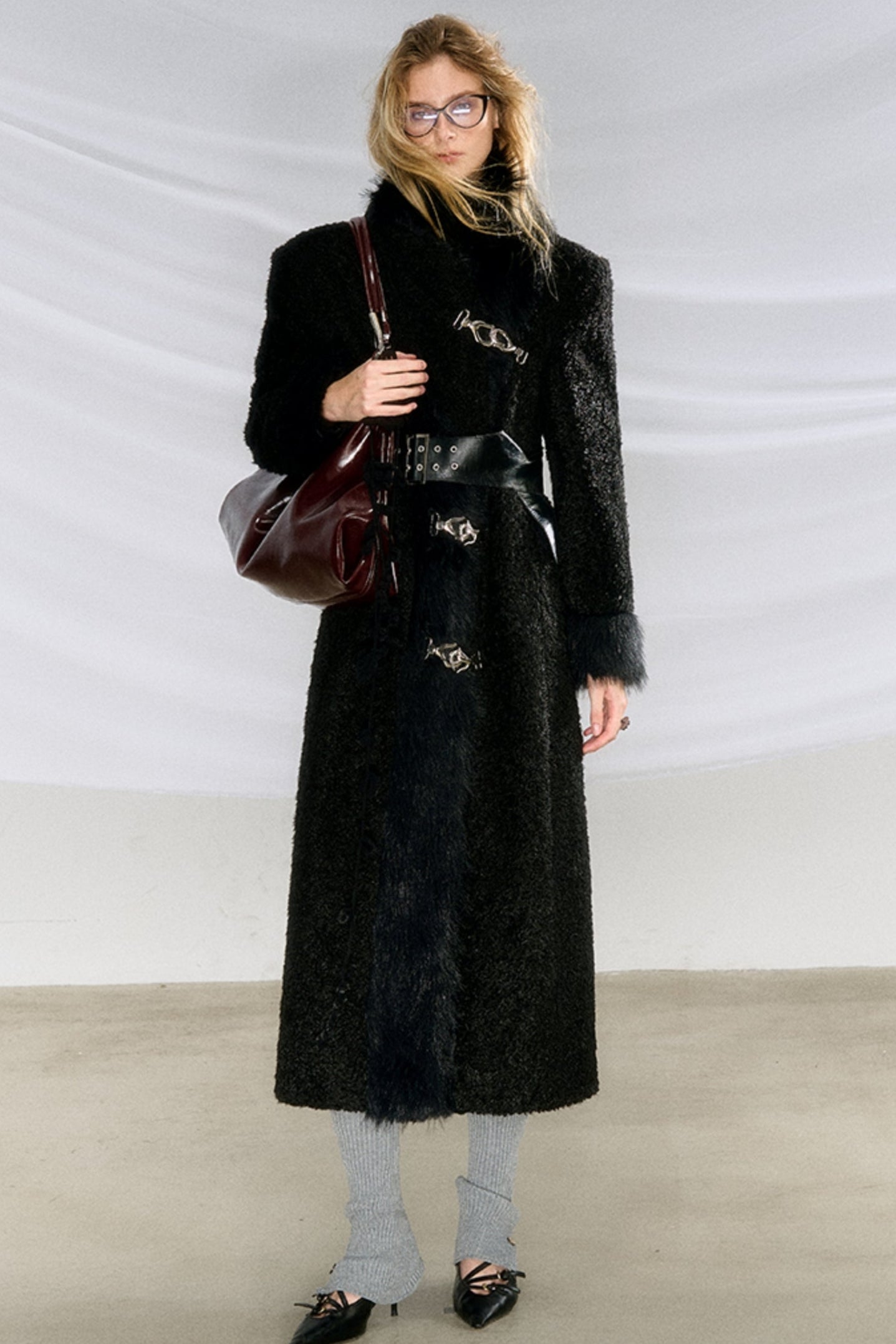 Patchwork Tweed Wool Midi Coat