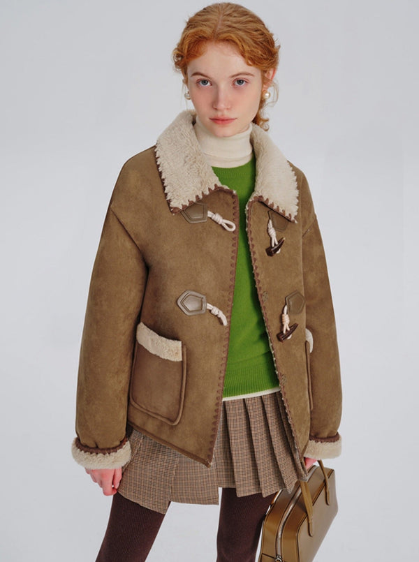 Buckle fur integrated lapel jacket