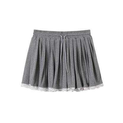 Gray Lace-Trimmed Knit With Skirt Set-Up