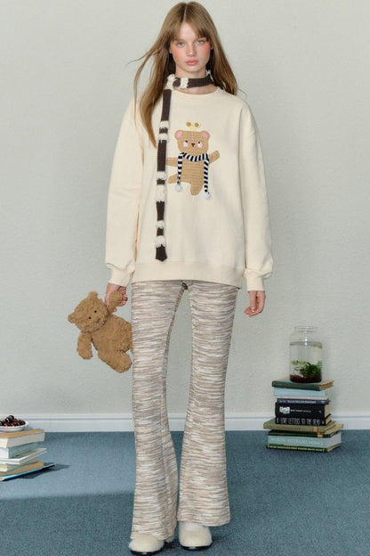 AYF Clockwork Dancing Bear Pullover Sweatshirt Pre-Fall French Vintage Embroidery Loose Slouchy Round Neck Sweatshirt Women