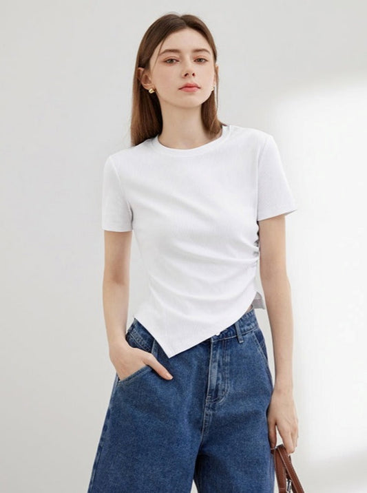 Waist Round Neck Short Sleeve T-Shirt