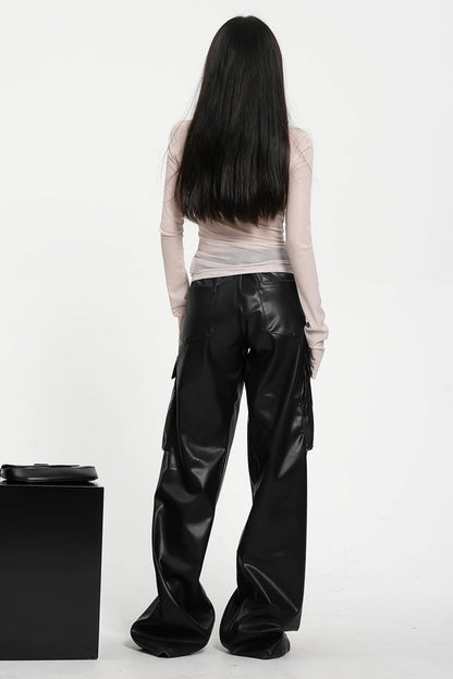 Street Style Shiny Leather Flared Pants