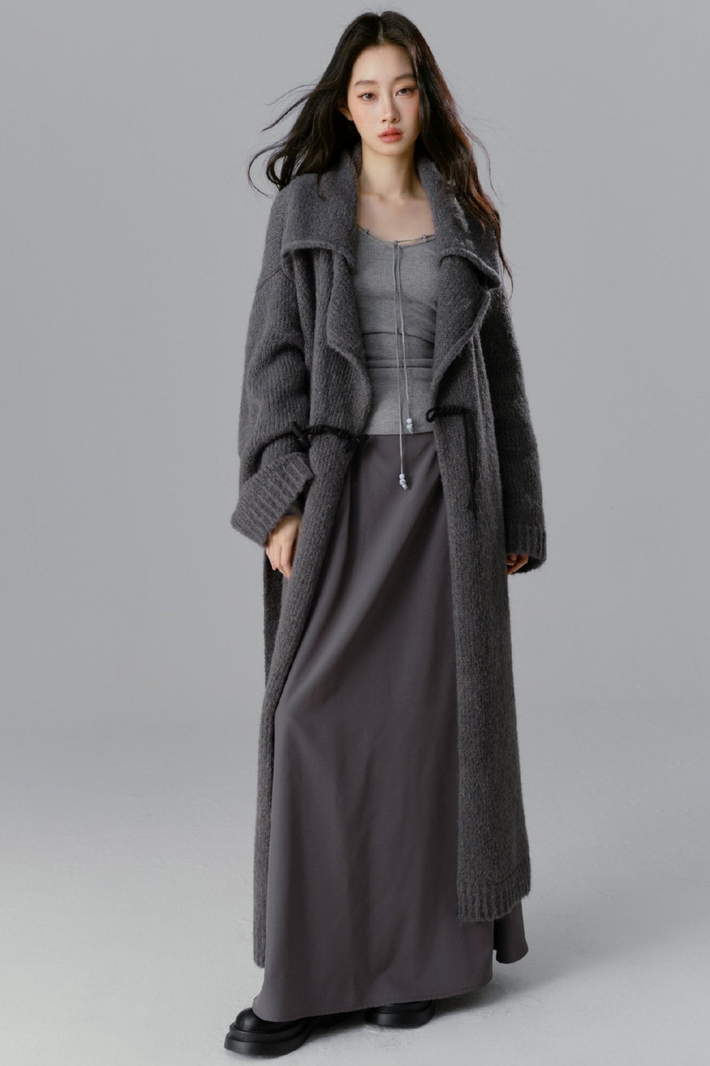 Wool Lapel Long Cardigan Jacket