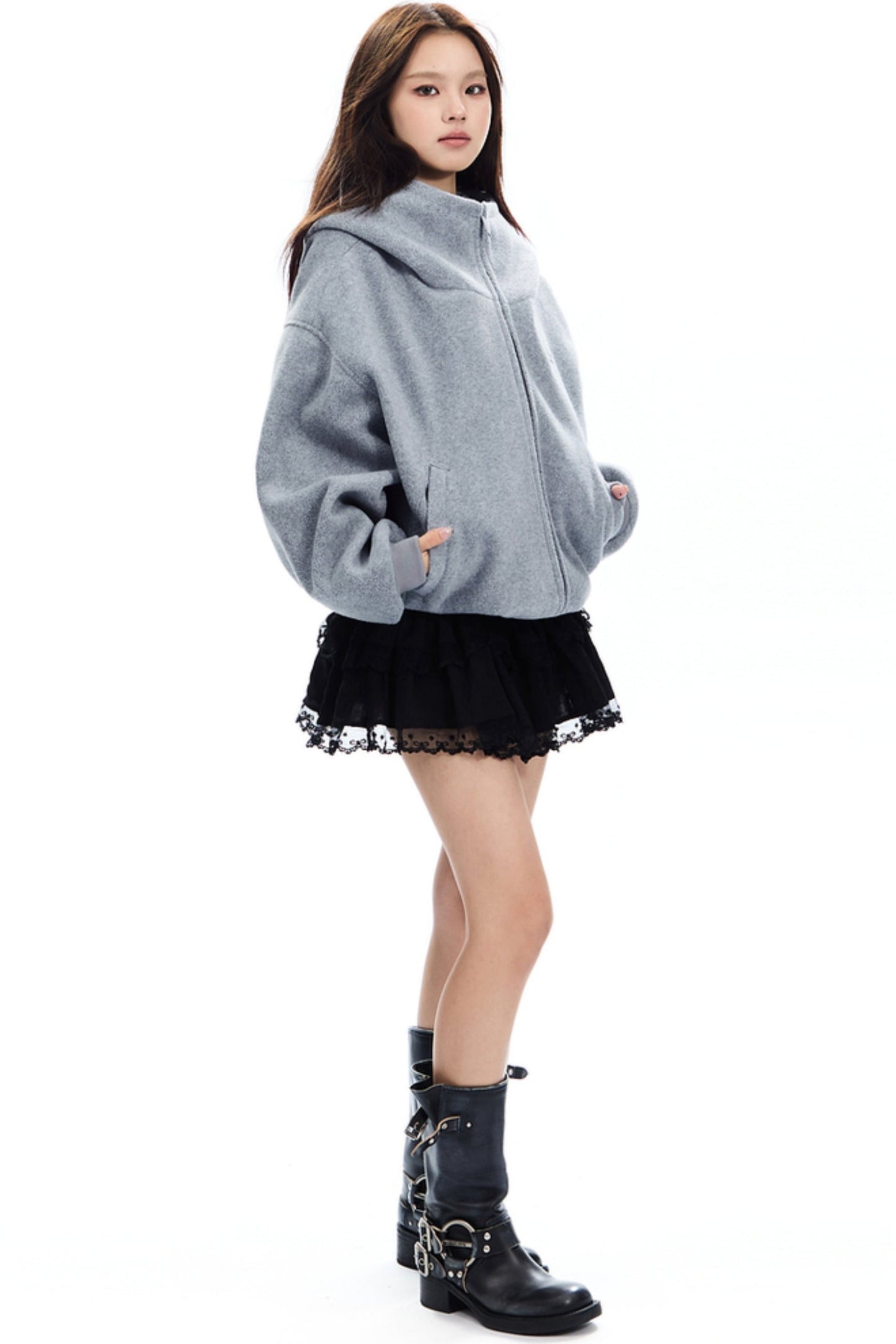 Loose Fit Zipper Fleece Jacket