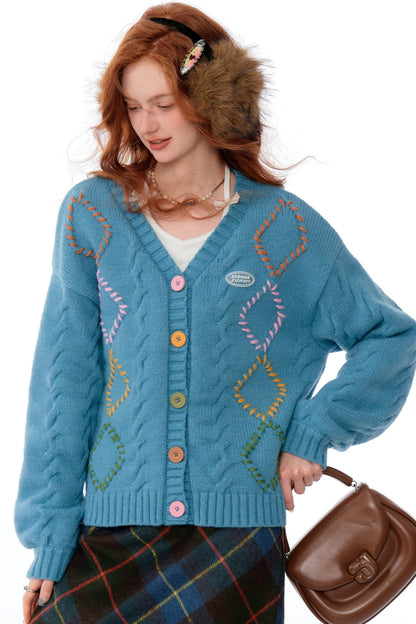 LAZY STYLE RHOMBIC CARDIGAN JACKET