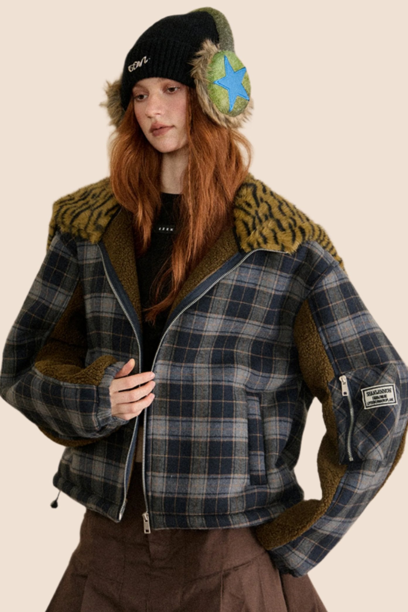 Retro Detachable Hooded Plaid Jacket