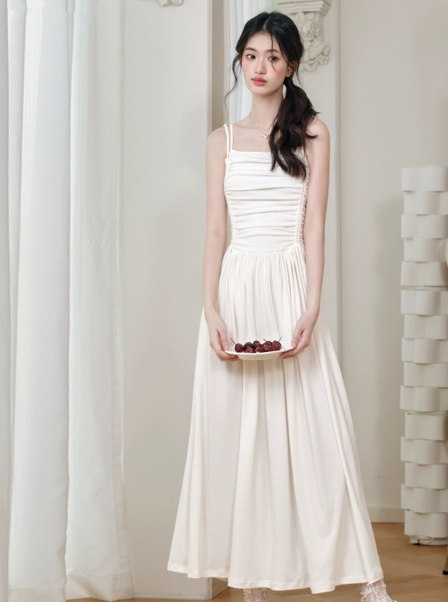 High-Waisted Pleated Long Dress