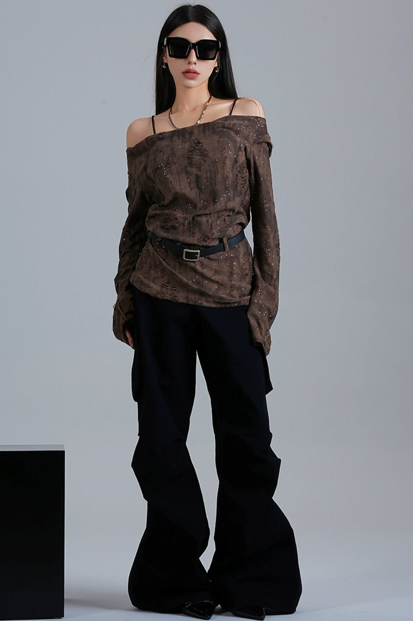 Pleated High-Waisted Cargo Pants