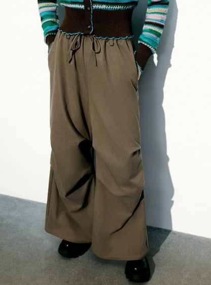 Drawstring Wide Brown Leg Pants