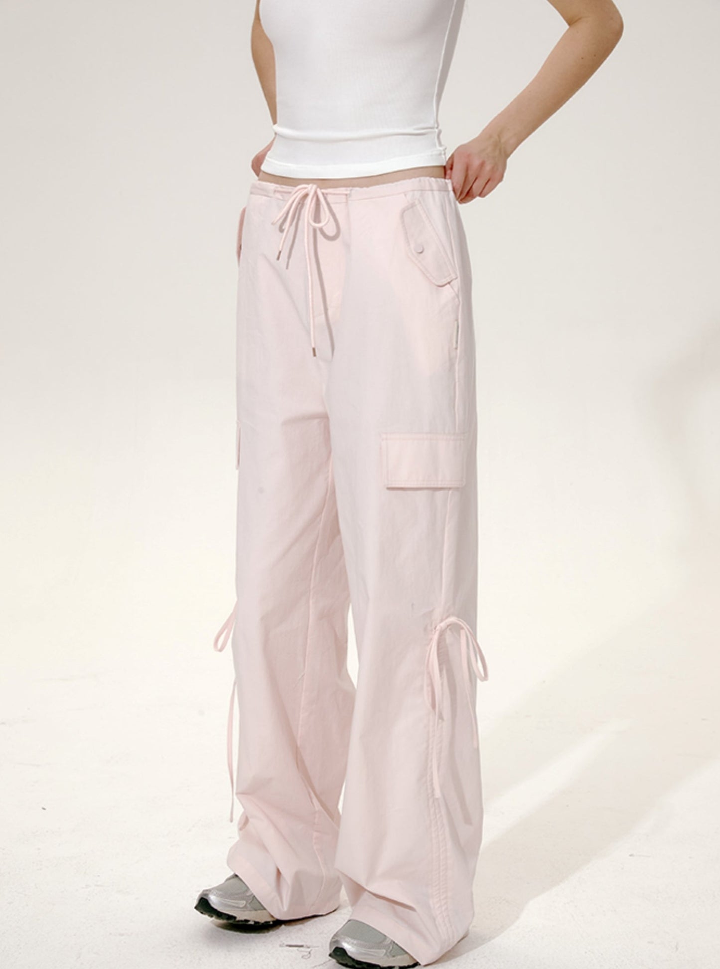 Drawstring Bow Wide-Leg Cargo Pants