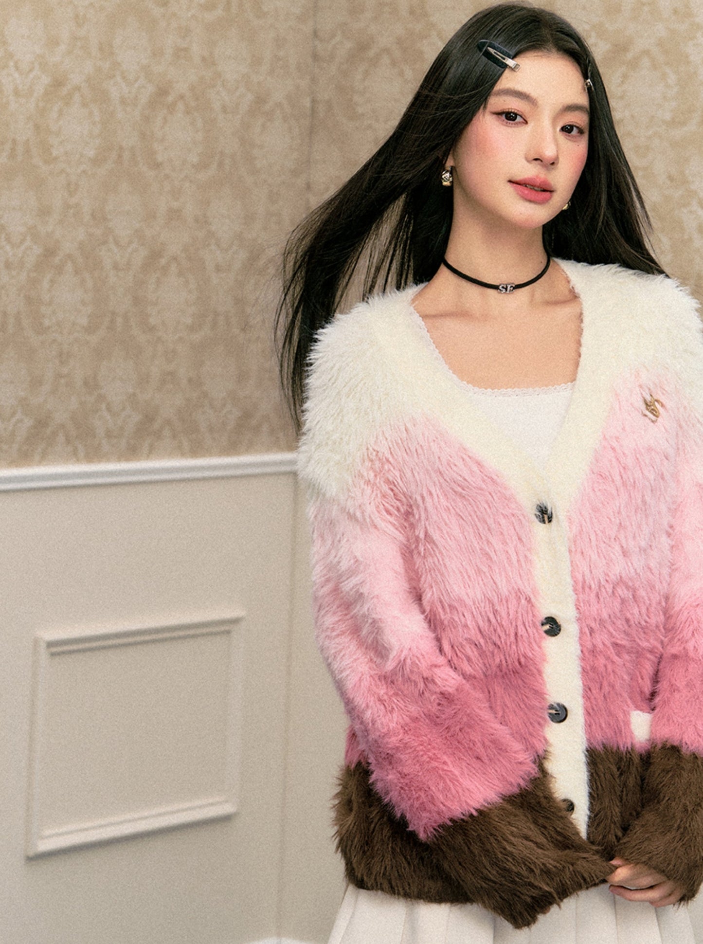 Imitation Mink Hair Gradient Cardigan