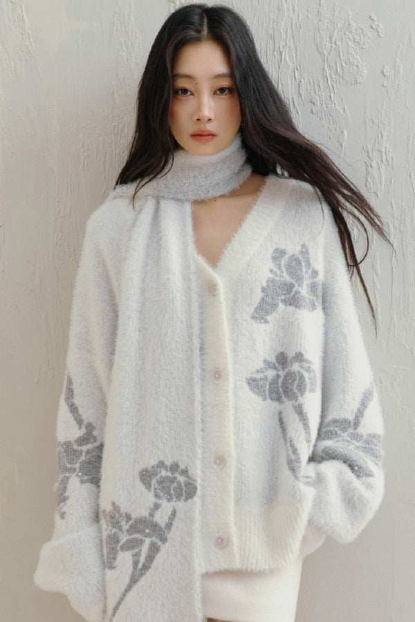 시퀸 자카드 밍크 니트 탑 