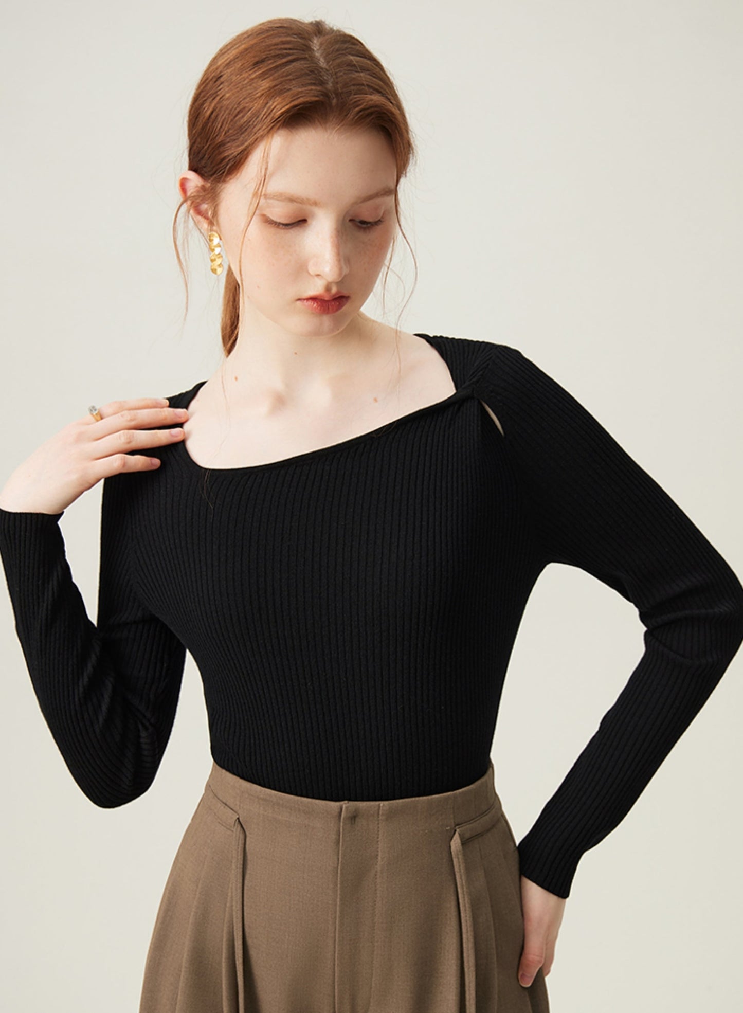 Commuting Square Neck Knit Top