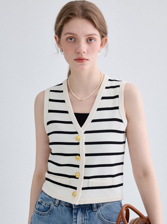 Simple Casual Striped Knit Vest Top