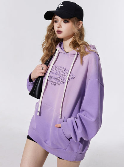 Purple Hooded Embroidered Top