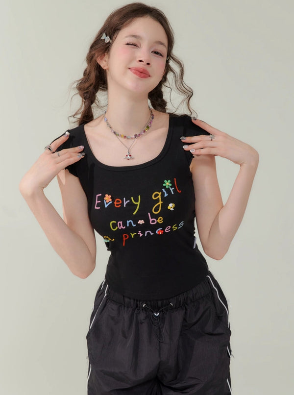 Letter Square Neck T-Shirt