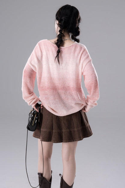 Gradient Blush V-Neck Pullover Knit Top