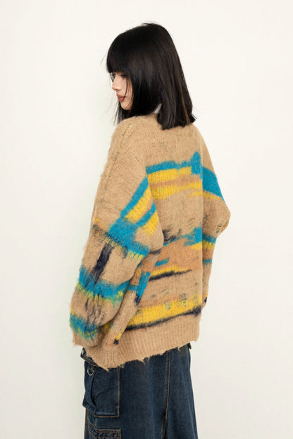 Gradient Tie-Dye Loose Knit Cardigan