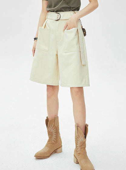 High Waist White Cropped Casual Pants