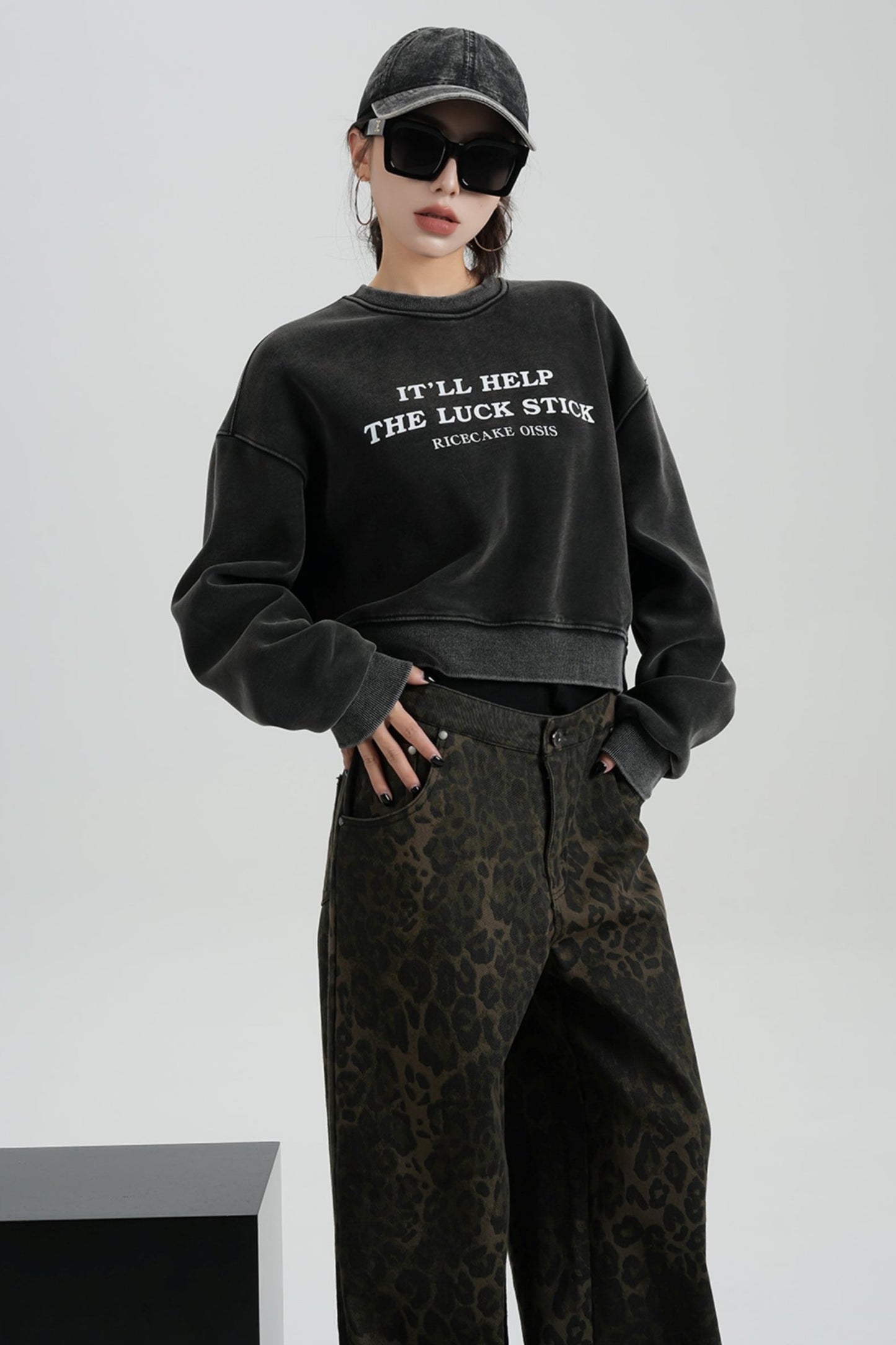 SRYSAME Alphabet Cropped Fleece Rundhalsausschnitt Sweatshirt Langarm Lose Pullover Top Neue Herbst Winter Damenmode