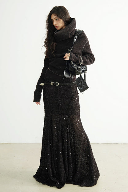 Sequin Skirt Black Maxi Skirt