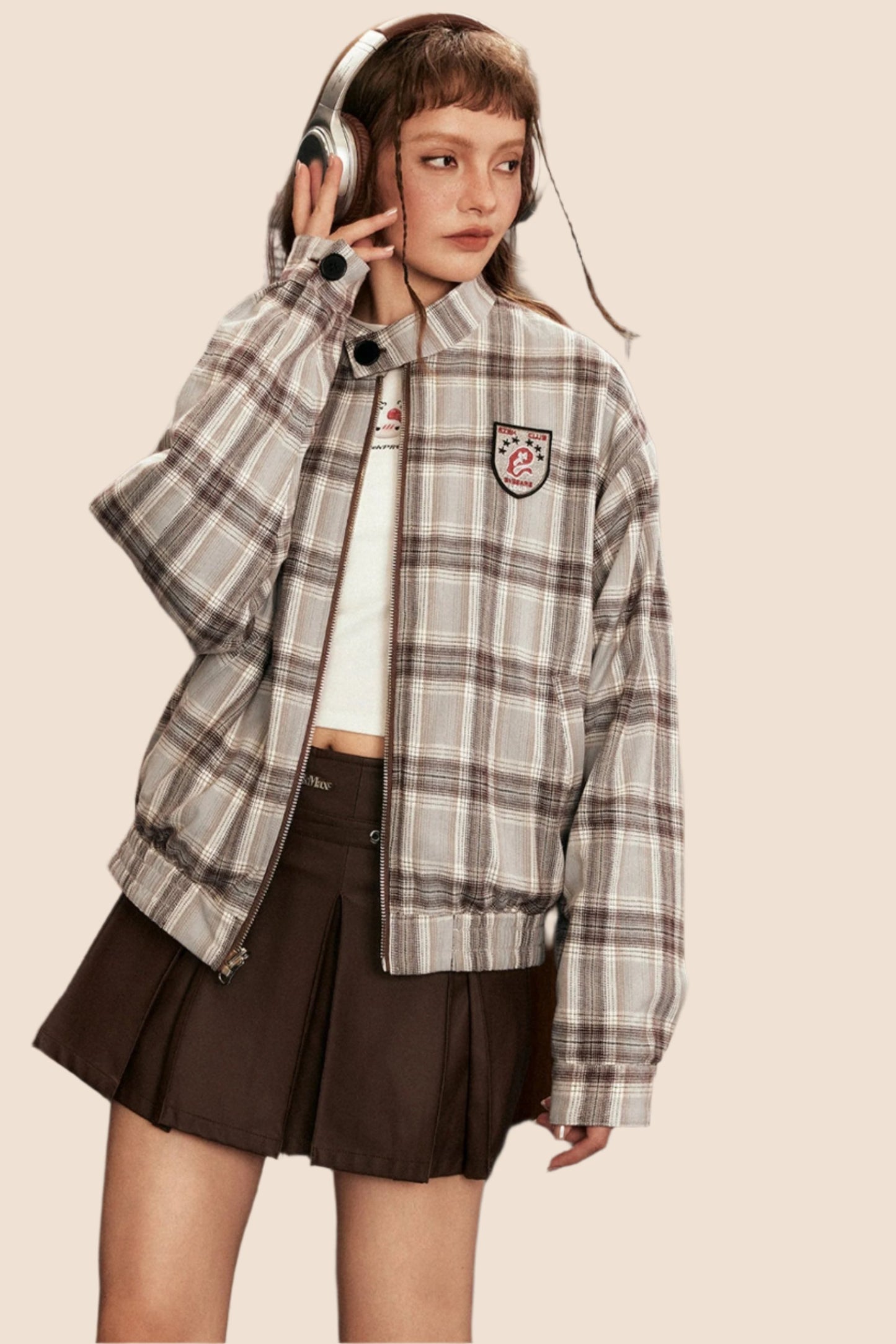 EZEK AMERICAN RETRO PLAID WENDEJACKE JACKE FRAUEN PRE-FALL 2024 NEUE VIELSEITIGE LOSE BASEBALL-JERSEY FLUT