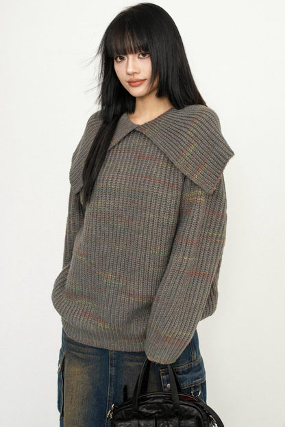 Wide Collar College Knit Sweater