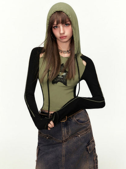 Retro Contrast Athleisure Hoodie Top