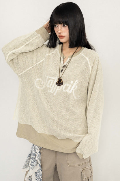 Retro Splicing Slim Long Sleeve Sweatshirt