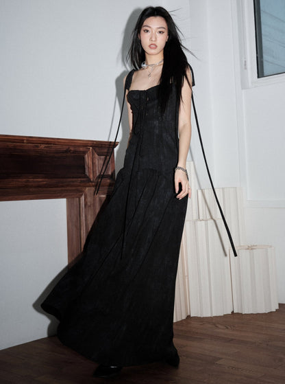 Dark Elegant Hollow Tie Maxi Dress